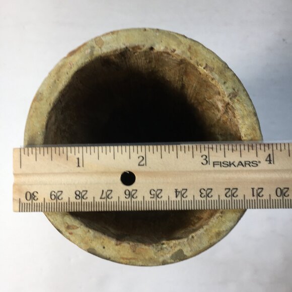 Rustic Stoneware 8" Tall Vase Metal Handles Textured Surface Home Decor - Picture 6 of 7